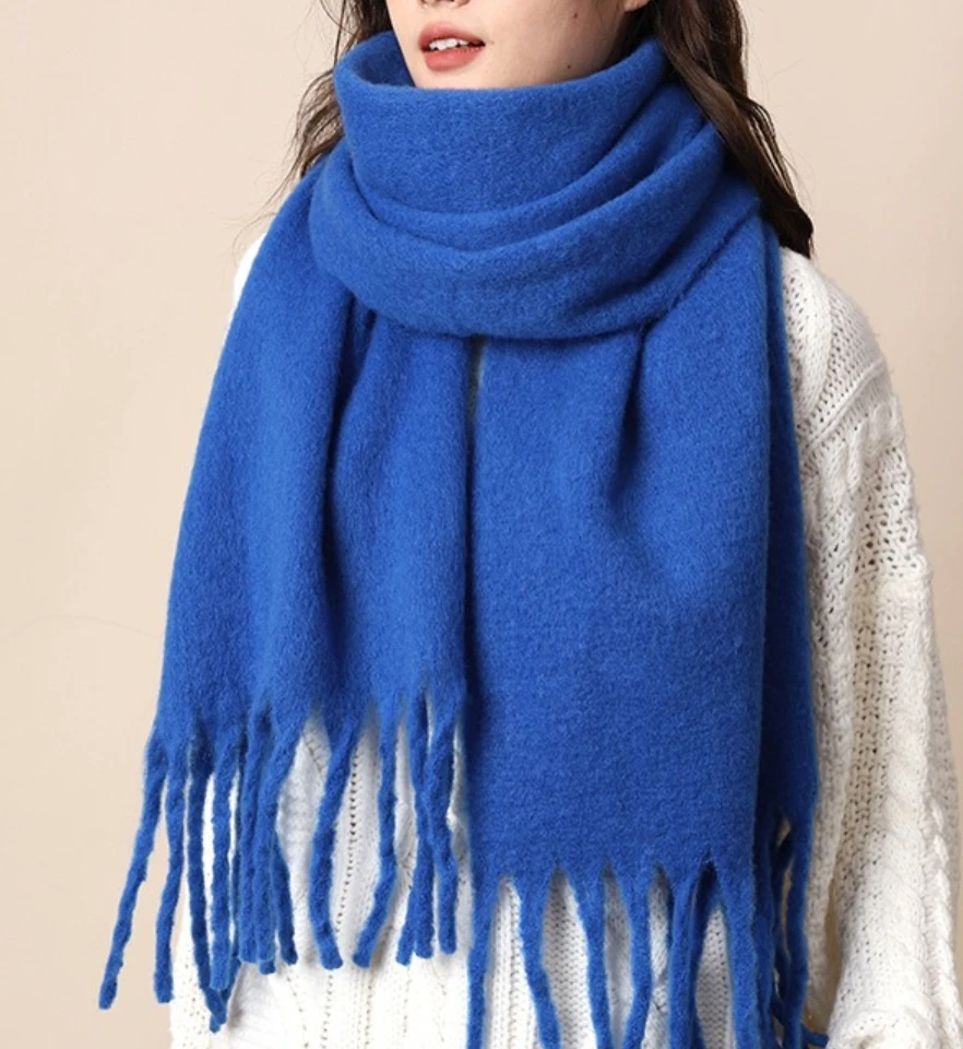 

1 шт., новый мягкий зимний шарф, однотонные теплые длинные шарфы с кисточками, мохеровые утолщенные шали с запахом для женщин и девочек