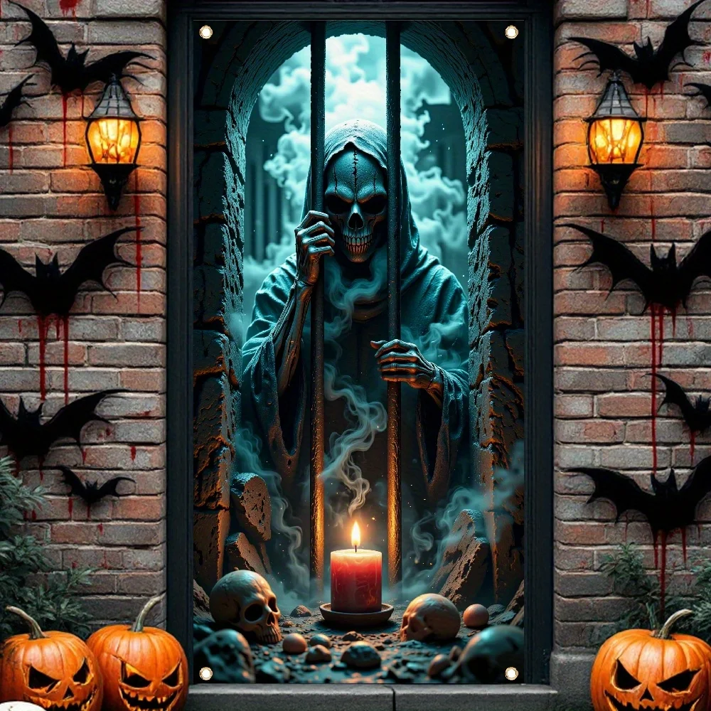 2D-Türbanner, Halloween-Türbanner – mit schrecklichem, bösen Geistern, Blick auf dich und schrecklichem Totenkopf-Design