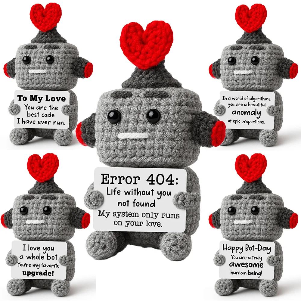 Robot en crochet fait main mignon et positif, cadeau d'anniversaire « Je t'aime » pour amis, mari, femme, cadeau de soutien émotionnel