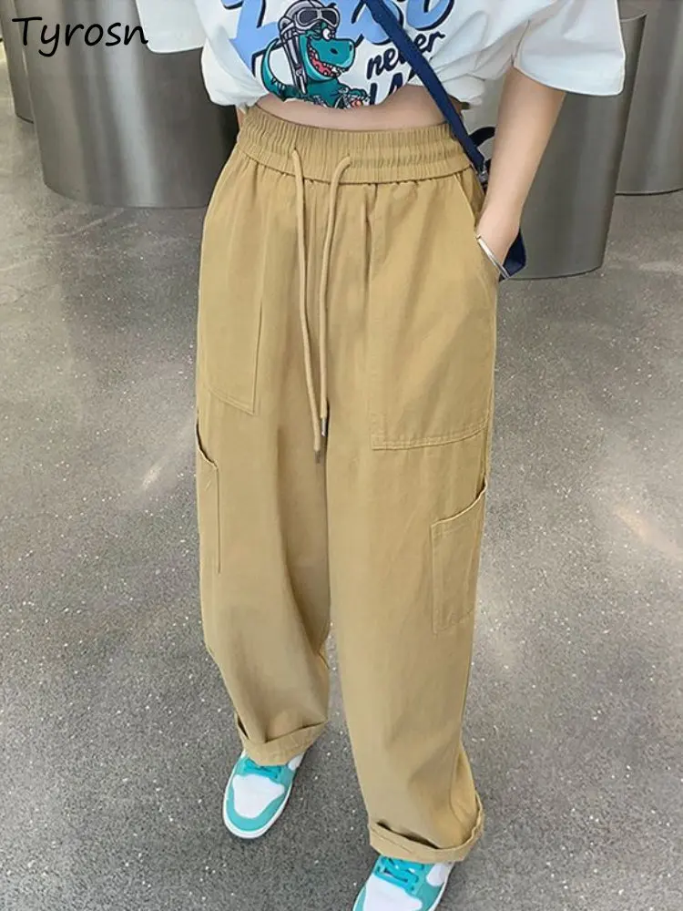 

Pants Women Retro American Style Solid Simple S-4XL Fashion Soft Sporty Design Casual High Waist Spring Straight Students Loose