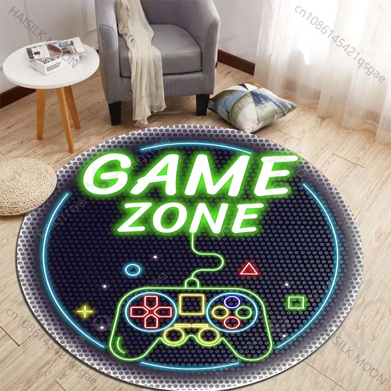Neon Game Zone Sign Printed round carpet living room sofa table carpet large pet mat soft round carpet home decoration