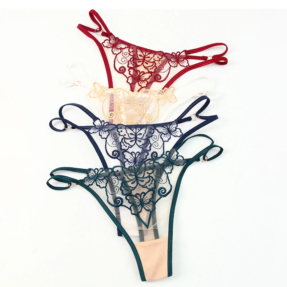 G-string Women Underwear Solid Color Thin Strap Thong Slightly Stretched All Season Breathable Low Waist Perspective