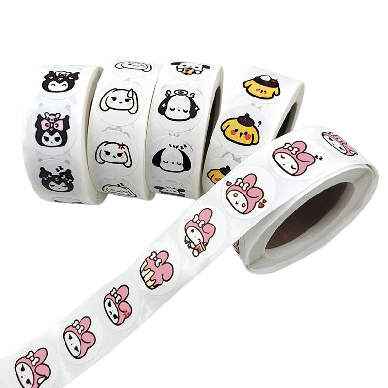 500pcs/Roll Cartoon Sanrio Packaging Stickers Hello Kitty Kuromi Melody Diy Pvc Laptop Decoration Stiker Kid Reward Gift Toy