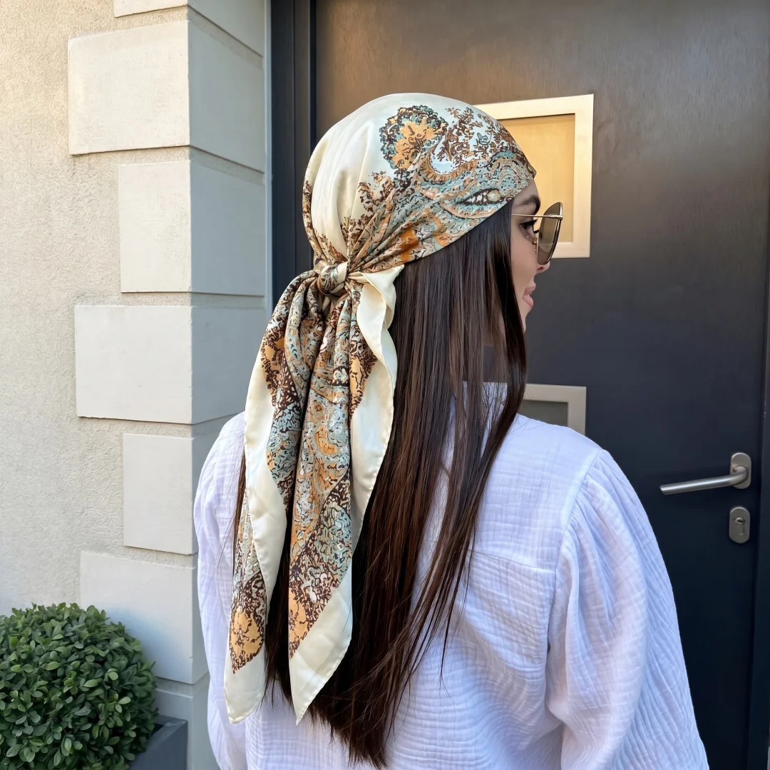 

Satin Scarf Bandana Square Hijab Scarves Woman Headscarf Luxury Female Print Turban Headwrap Shawl Wraps Neckerchief