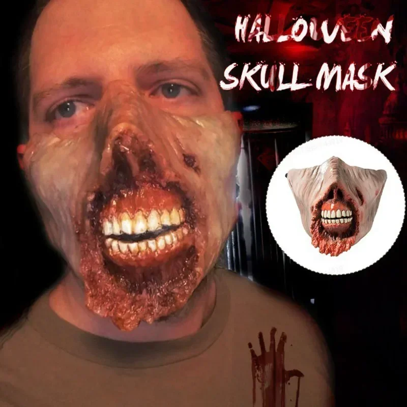 2024 Skeleton 3D Movable Creature Mask Hat Halloween Horror Mask Party Cosplay Props Silicone Full Cap Skeleton Hat