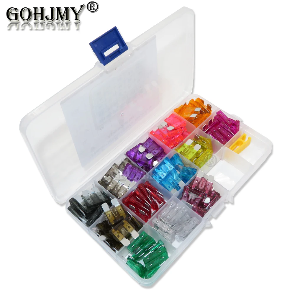 130PCS Small and medium blade car fuse kit ferry truck blade car fuse 1/2/3/4/5/7.5/10/15/20/25/30/35/40A fuse set car box clip