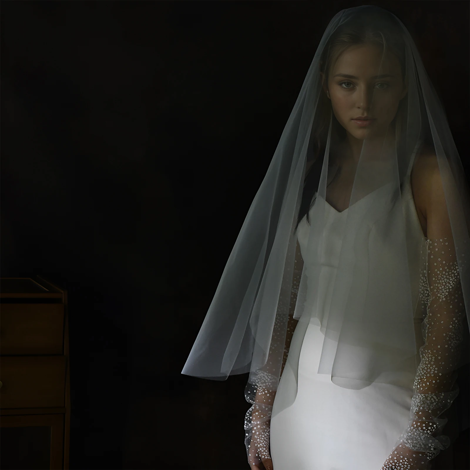 

Simple Plain Bridal Veil Fingertip Length Wedding Accessories Soft Tulle Real Shot Cocktail Party Headdress Plain Yarn M51