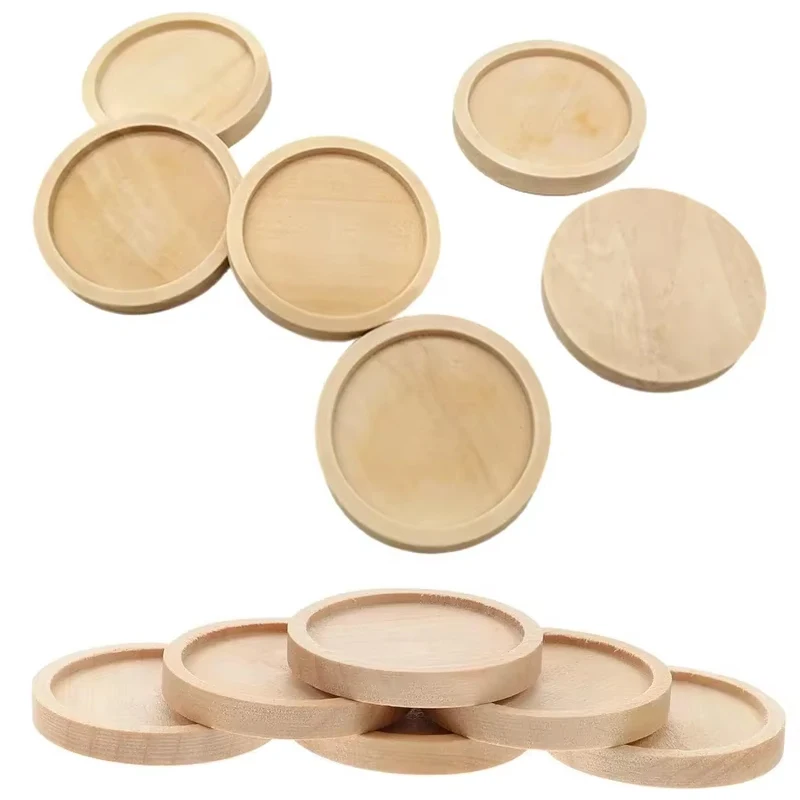 Mini Blank Wood Base, 100pcs/lot Wooden Tray Round Bracket Bezel Glass Pendant for DIY Craft, Jewelery Making and Display