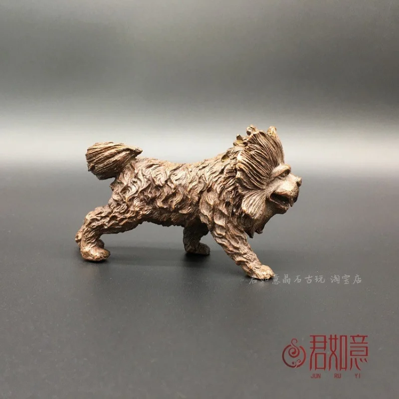 Solid Brass Figurine Tibetan Mastiff Standing Guard Zodiac Miniature Realistic Copper Dog Tea Pet