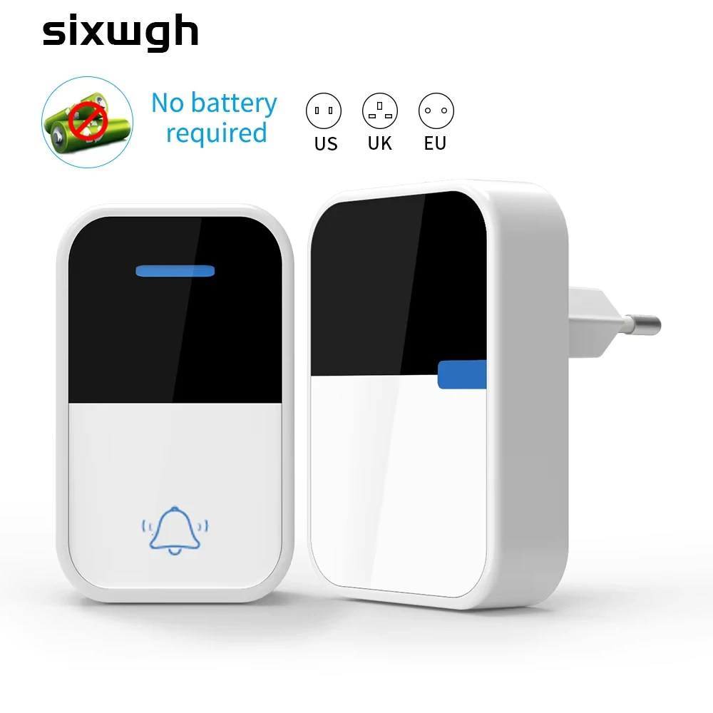 

SIXWGH UK/US/EU Plug Wireless Doorbell Self-Powered Waterproof 150M Range 2 to 1 Kit with 32 Modern Melodies for Home School