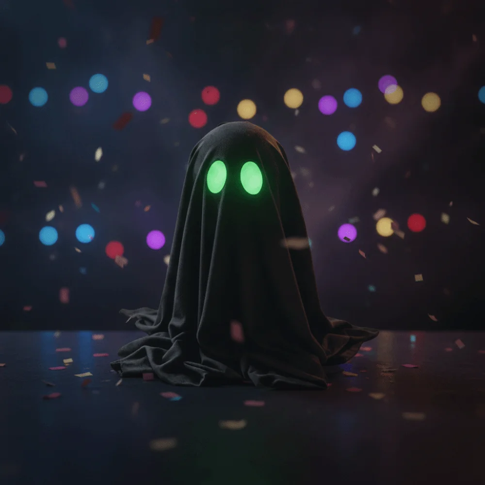 Fluorescent Eyes Luminous Black Ghost Black Fabric Cover Light Absorbing Glow in The Dark Freestanding Base