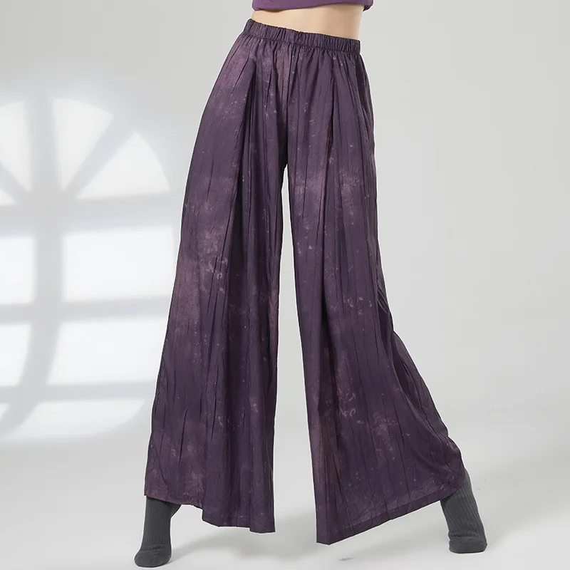 

Женские брюки для современного танца, свободные прямые широкие брюки с принтом, китайский национальный классический танец, струящиеся женские танцевальные брюки