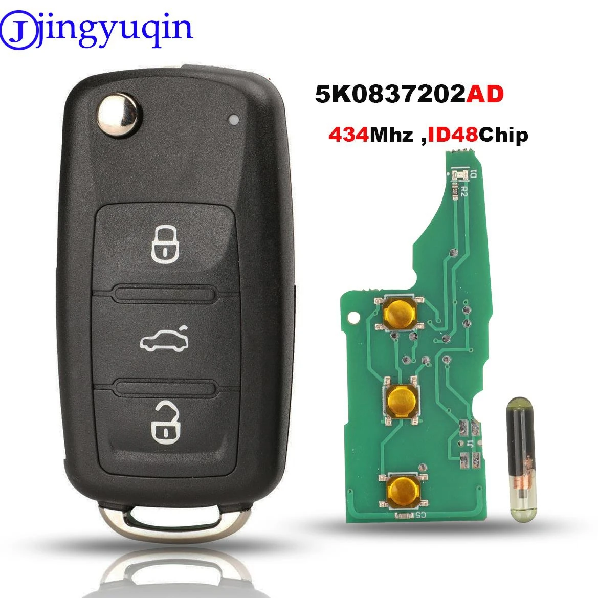 jingyuqin 5ps 434MHZ With ID48 Chip 3B Remote Car Key For VW Volkswagen GOLF PASSAT Tiguan Polo Jetta Beetle Hella 5K0837202AD