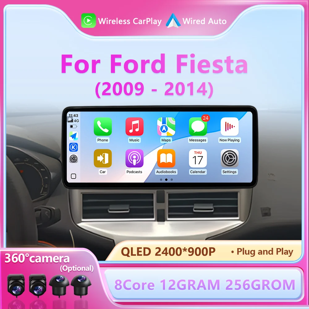 12.3 بوصة أندرويد لفورد فييستا 2009 - 2014 سيارة فيديو مشغل وسائط متعددة لتحديد المواقع والملاحة DSP ستيريو شاشة تعمل باللمس اكسسوارات واي فاي