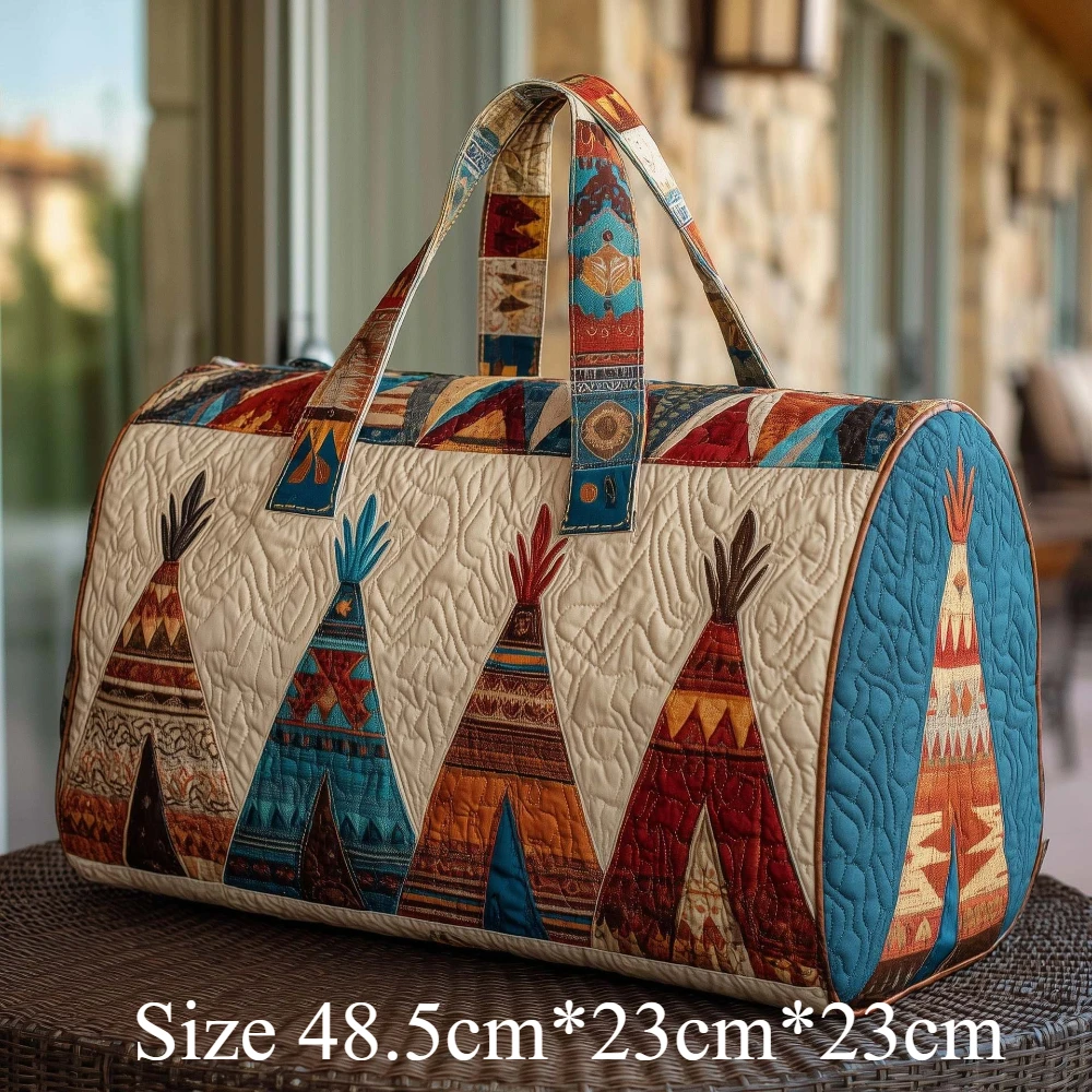 Handmade Quilted Travel Bag Vintage Artistic Camper Nature Duffle