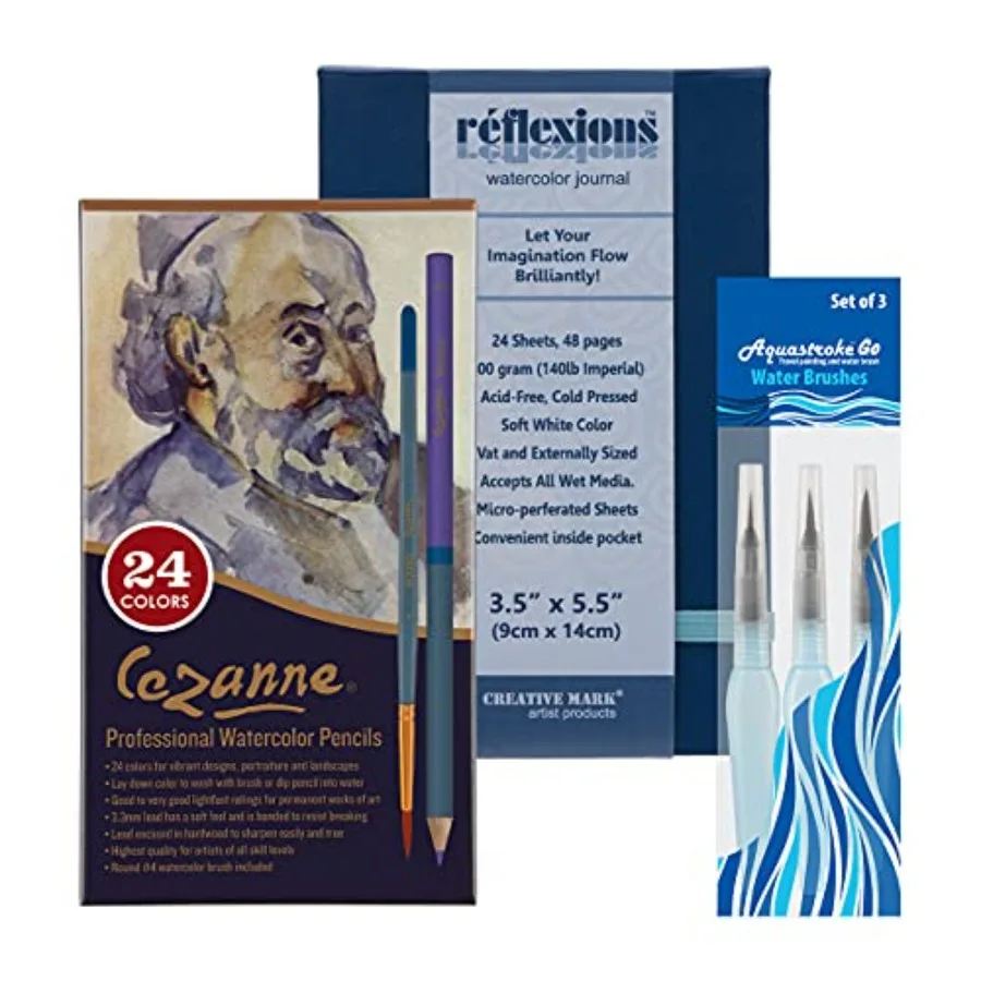 

Premium Quality Watercolor Painting Set with 24 Vibrant Pencils 3 Watercolor Brush Pens and Watercolor Notebook - Lightweight T