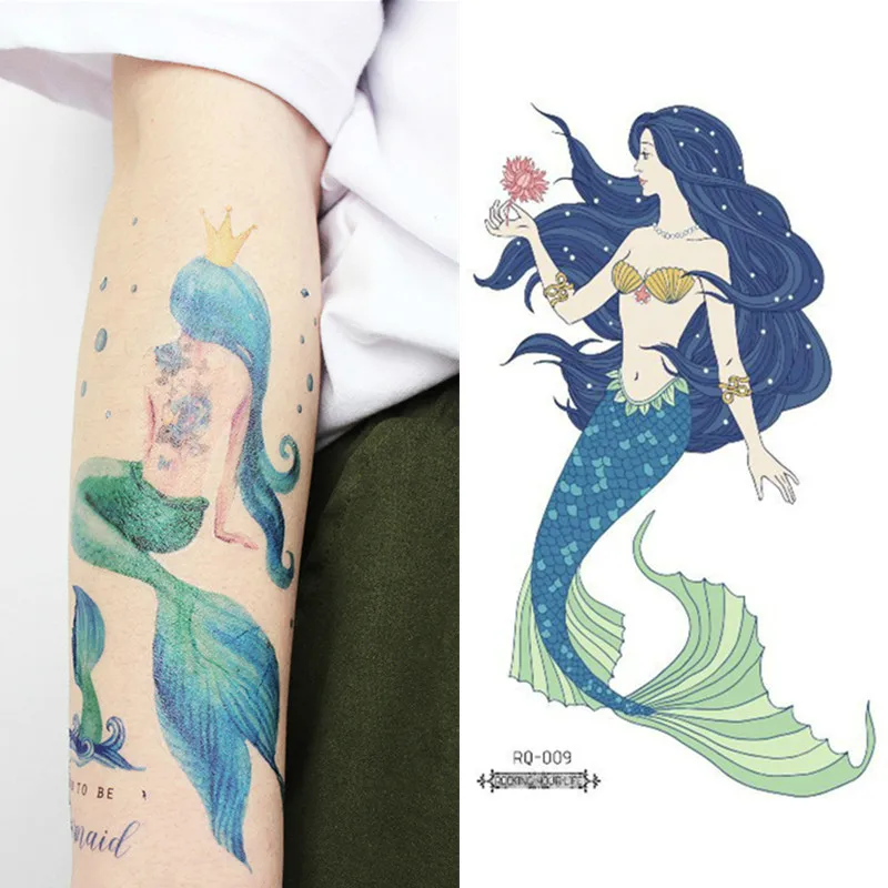 

210*105 мм мультфильм Русалка временная татуировка наклейка для женщин девушка поддельная рука большая татуировка наклейка рука татуировка наклейка