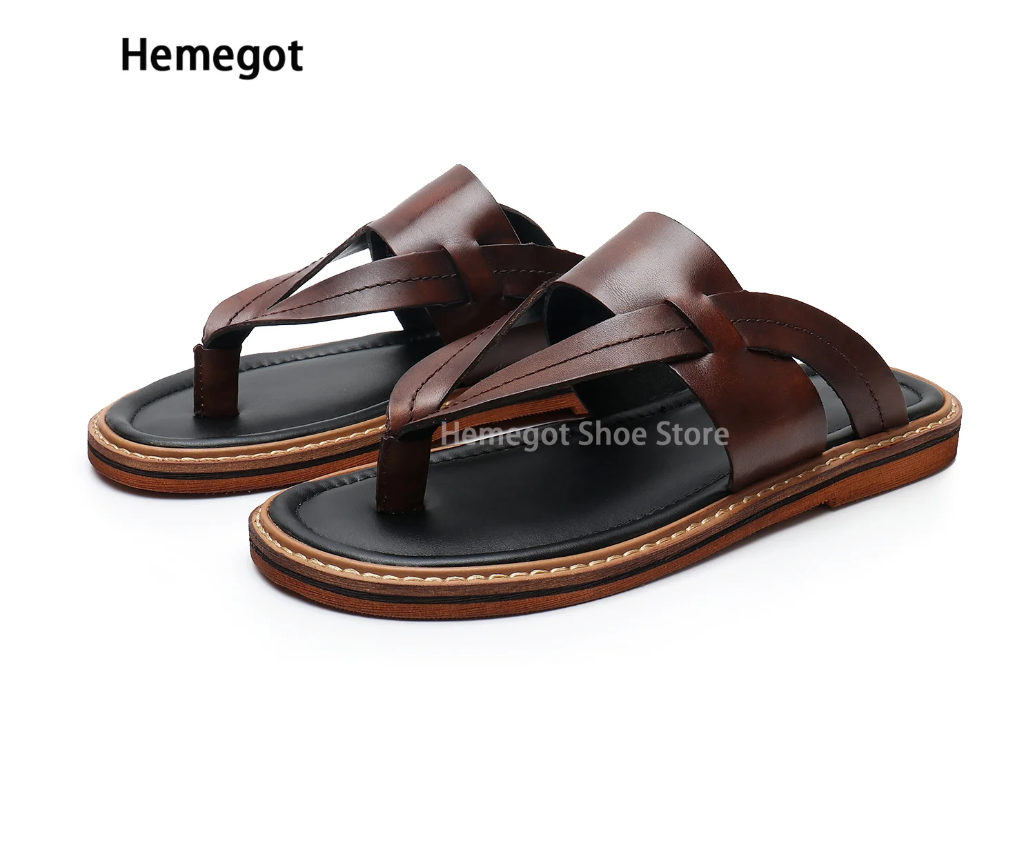 

Men's Summer Slippers Outdoor Vacation Leather Sandals Flip-Flops Males Slippers Non-Slip Sandalias Brown Black Summer Shoes