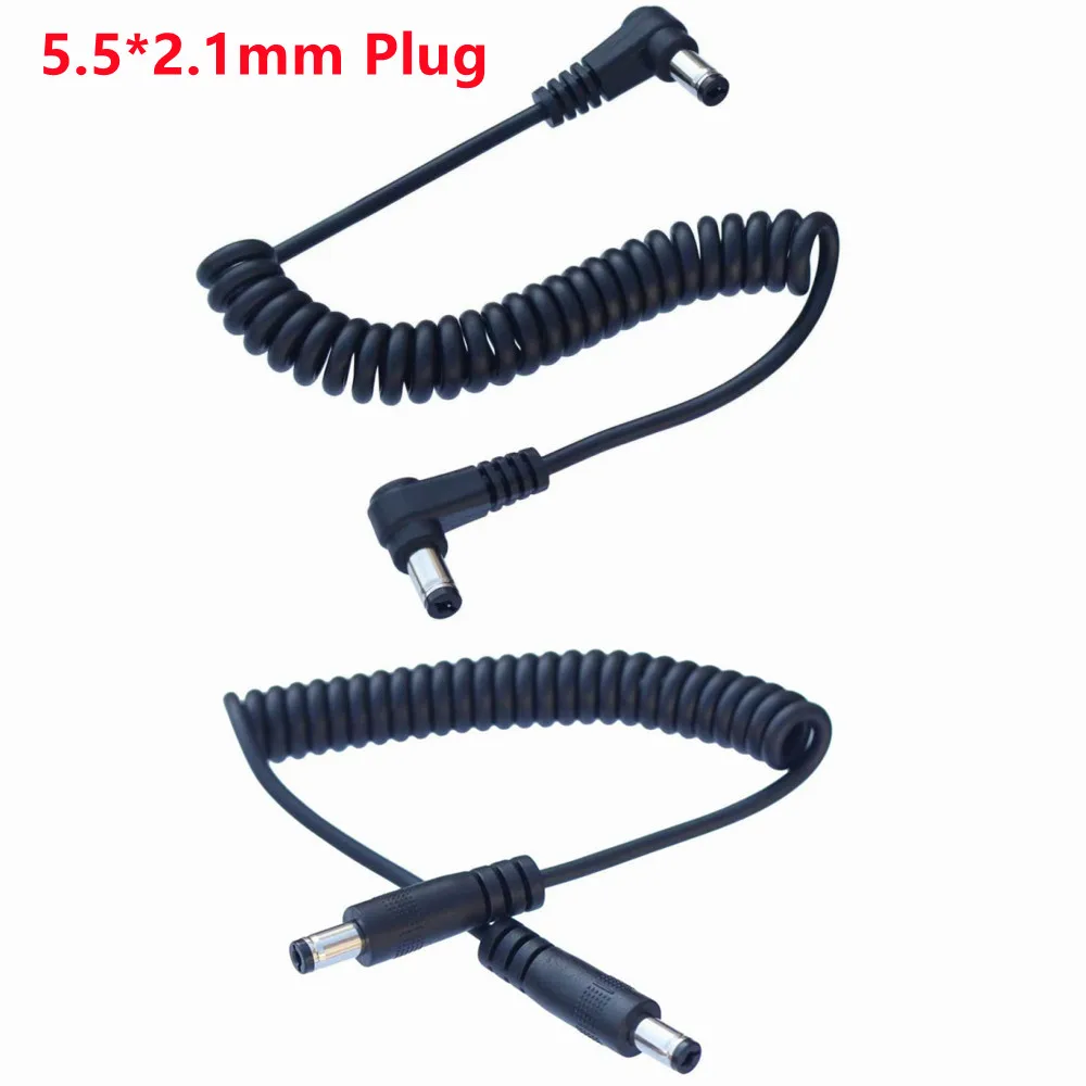 DC Power Spring Cable 5.5mm x 2.1mm Power Charger Extension Cord Male To Male Power Retractable Cord For Cameras Router