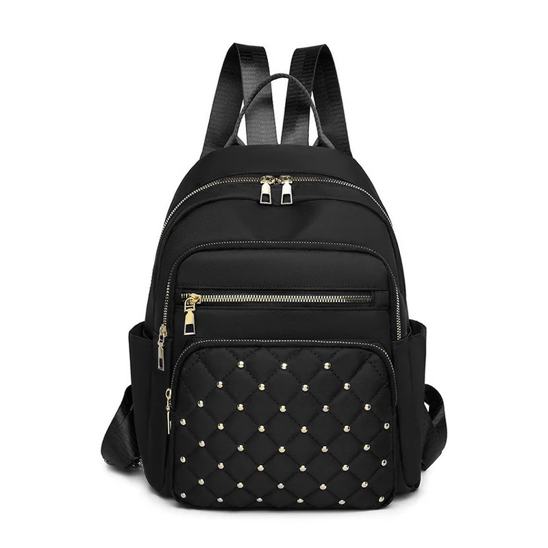 

Solid color diamond grid car stitching rivet fashionable backpack for women Korean style large capacity simple women's backpack
