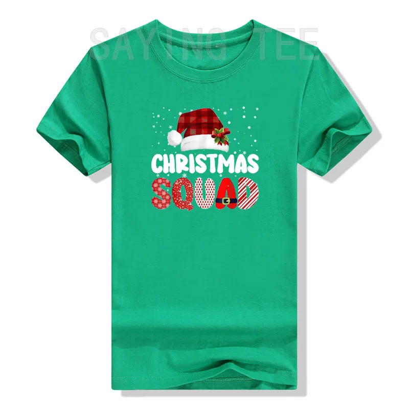 Christmas Squad Family Group Matching Red Plaid Elf Santa T-Shirt Gift Xmas Party Costume Graphic Tee Tops Holiday Basics Outfit