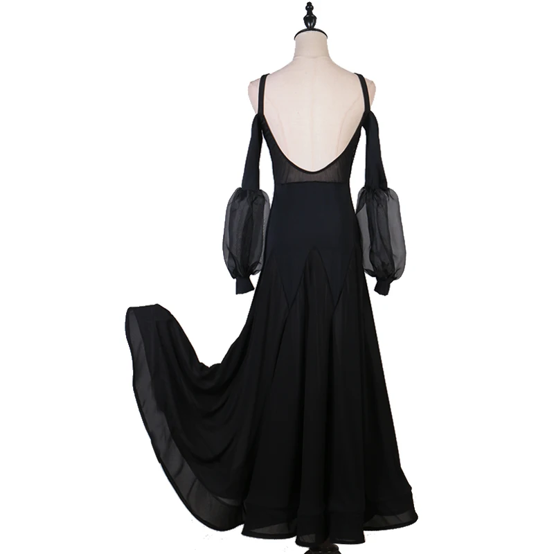 ผู้หญิงมาตรฐาน Waltz ห้องบอลรูมเต้นรําชุดใหม่เลดี้คุณภาพสูงสีดําเซ็กซี่ Waltz ห้องบอลรูมการแข่งขันเต้นรําชุด