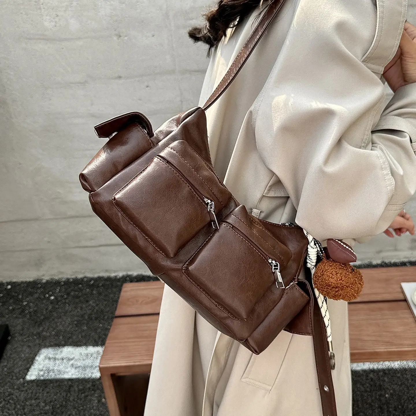 Multi-pocket Messenger Bag American Retro PU Leather Wallet Large Capacity Storage Bags Crossbody Bag Shoulder Bags Woman Bag