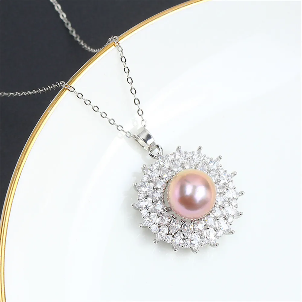 Domestically Produced 14k Gold Colorful Zirconium Magnificent Elegant Pearl Unique Necklace Pendant Empty Bracket DIY Accessorie