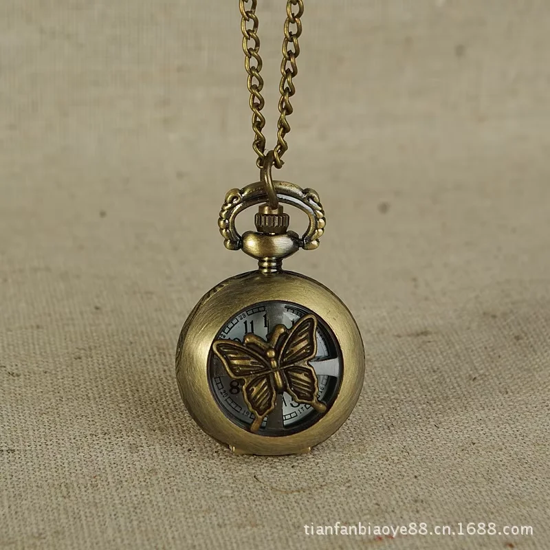 

Tinny Butterfly Simple Fashion Quartz Retro Small Bronze Exquisite Women Ladies Fob Lovely Pocket Watch