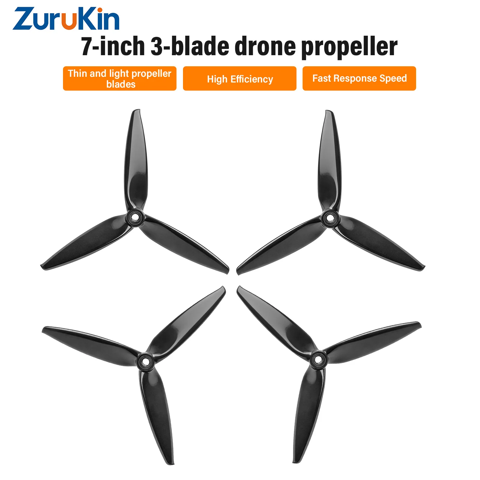 ZuruKin 4pcs 7x4x3 7-Inch Tri-Blade Propellers (2CW+2CCW) Durable Low-Noise FPV Drone Props for 7