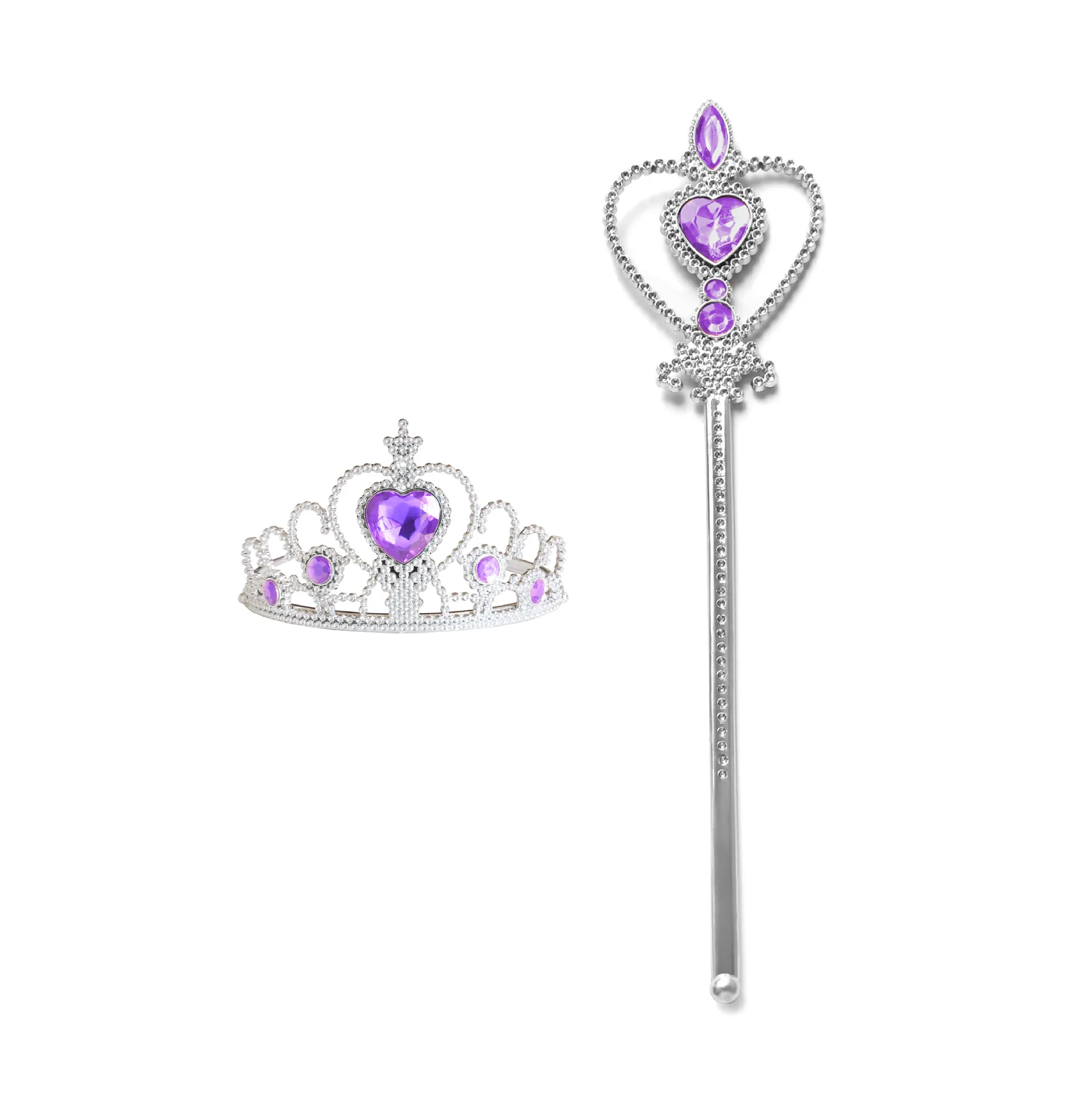 Pincess Crown Love Snowflake Stick Set Jasmine ChildrenCrown Magic Stick Children Plastic Princess Coplay Toy Dress Up Jewelry