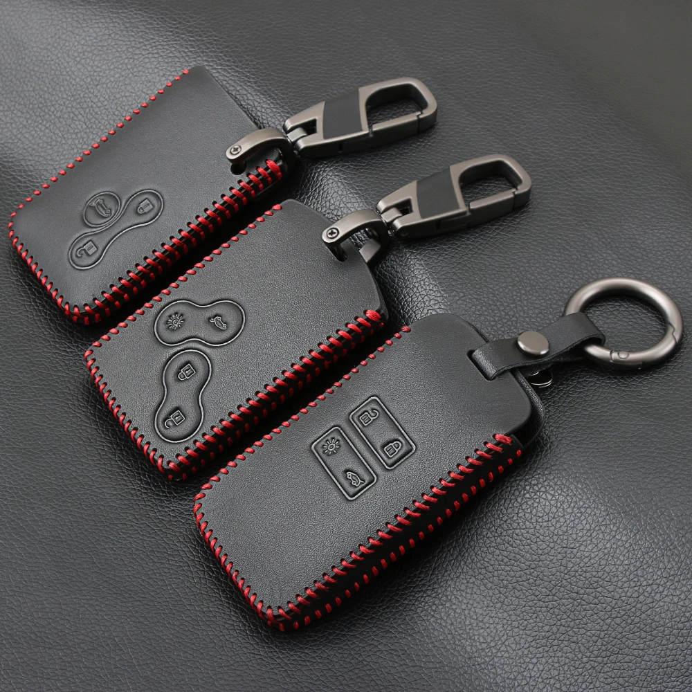 New Design Leather Car Key Cover For Renault Kadjar Captur Clio Megane 2 3 4 RS Koleos Logan Scenic Card Case Keychain Key cases