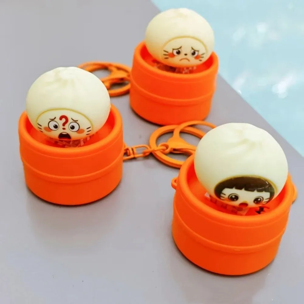 Realistic Glowing Steamer Baozi Fidget Keychain Slow Rebound Cartoon Face Soup Dumpling Light Sound Keyring Simulation
