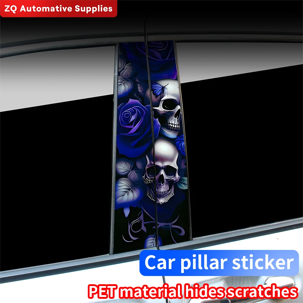 

Skull and Rose Car Stickers Auto B-pillar Car Center Column Decor Cover Scratches Waterproof Sunscreen Vinyl Decals Accessories