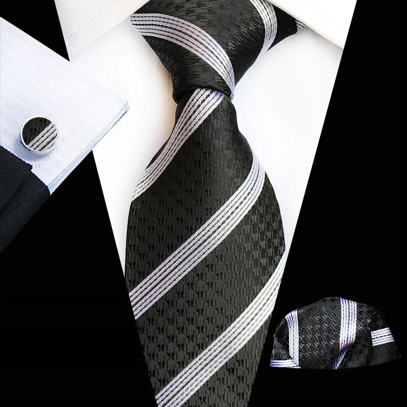 Corbata de cuello de Cachemira Para Hombre, conjunto de 3 gemelos cuadrados de 8CM, Corbatas Jacquard Para Hombre, accesorios de boda, Elegantes