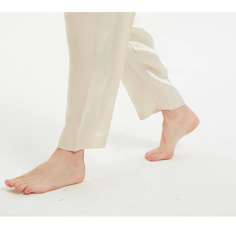 Pantaloni da uomo in seta di gelso naturale, color champagne, luminosi, lisci, comodi, freschi, casual, per la casa, pantaloni da pigiama estivi