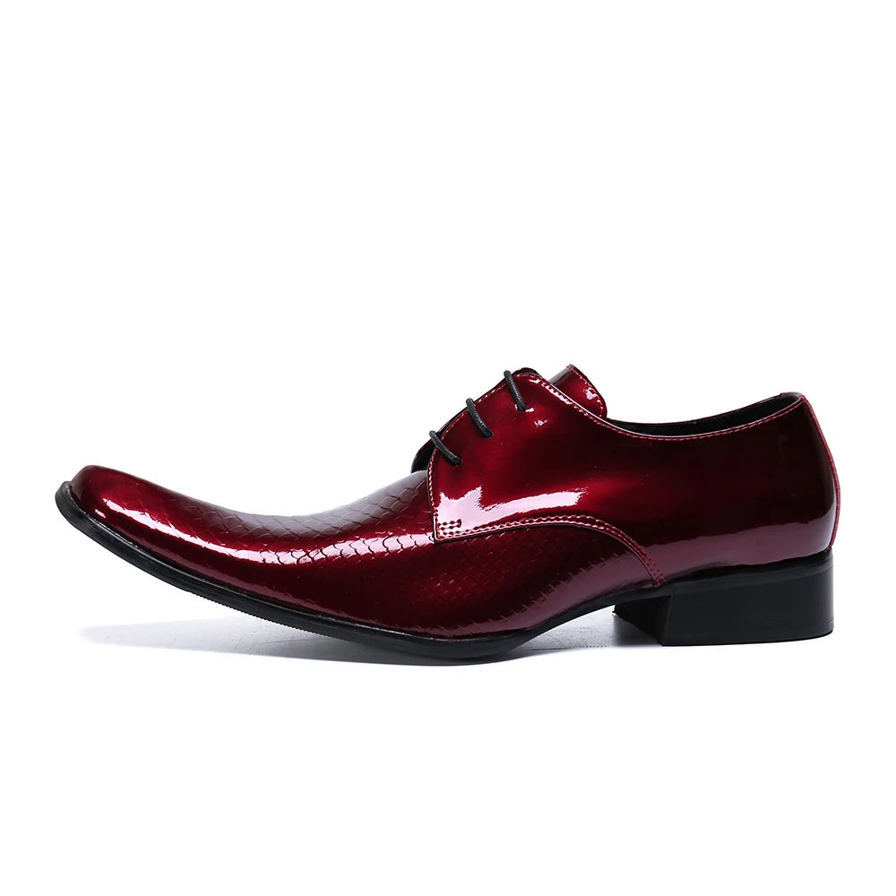 Luxury Red Lacquer Leather Pointed Toe Men Lace Up Shoes Wedding Party Banquet Shoes Elegant Business Big Size Male Formal Shoes