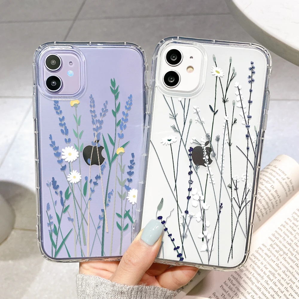 Funda de teléfono con flores transparentes para iPhone 14, 15 Pro, 13, 11, 12, 14 Pro Max, Xr, Xs Max, 7, 8, 14 Plus, 12, 13 Mini, SE 2