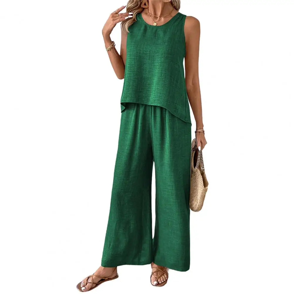 

Женский свободный костюм из двух предметов, летний комплект для отдыха, топ с открытой спиной, широкие брюки, однотонный комплект Co-ord