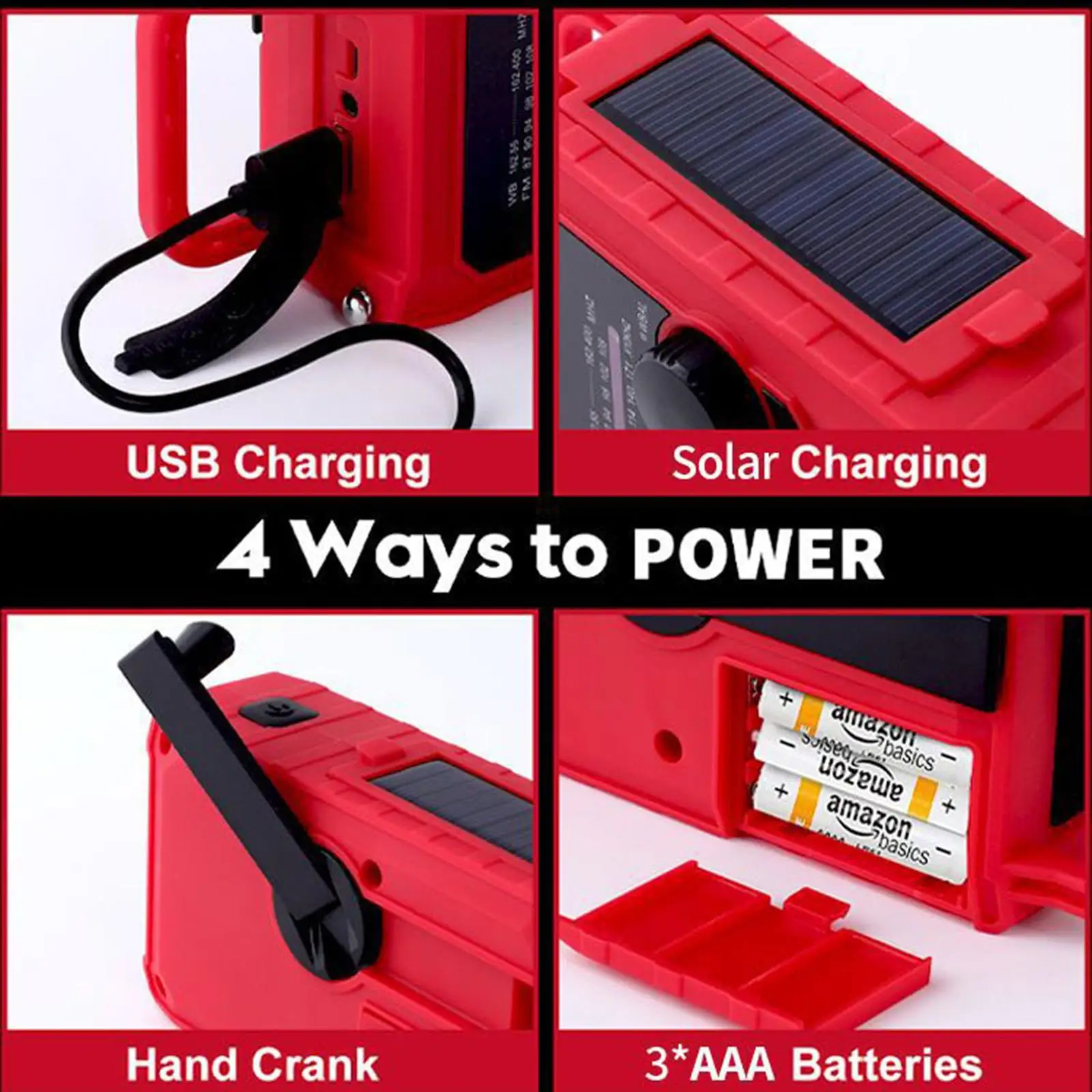 Multifunctional Hand Radio Solar Crank Dynamo Powered AM/FM Radio Emergency LED Flashlight and Power Bank Charger