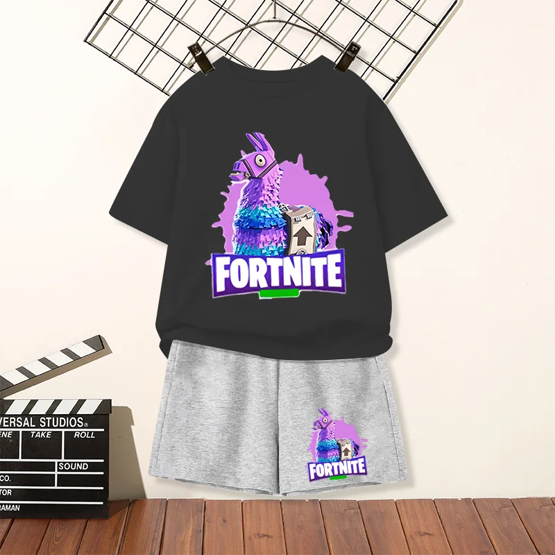 Футболка Fortnites, шорты для мальчиков и девочек, комплект футболок и штанов, летняя детская одежда из 2 предметов, топы, футболки с принтом Fortress Night, подарок