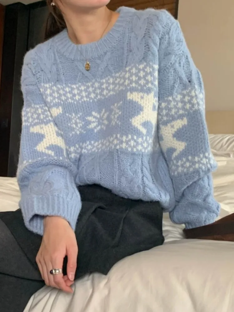 Chic Autunno Inverno Colore Blo Vintage Twisted Lungo Sve rotondo Ne Maglione Versatile Materiale da donna di alta qualità