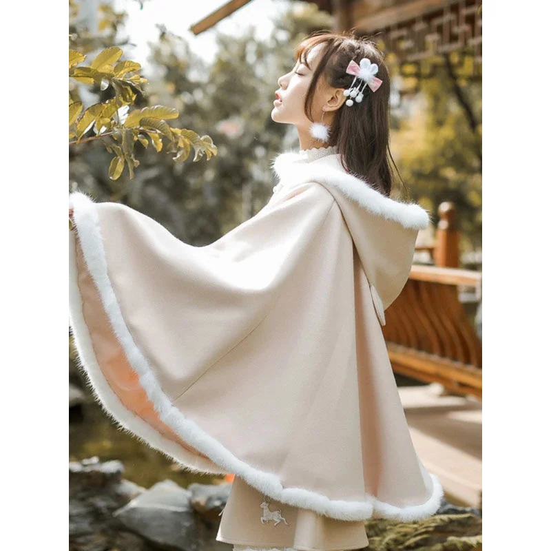 Xgoth Women Hooded Cloak Autumn Winter New Extra-large Size Improved Hanfu Han Element Lolita Jacket Harajuku Kawaii Girl Mantle