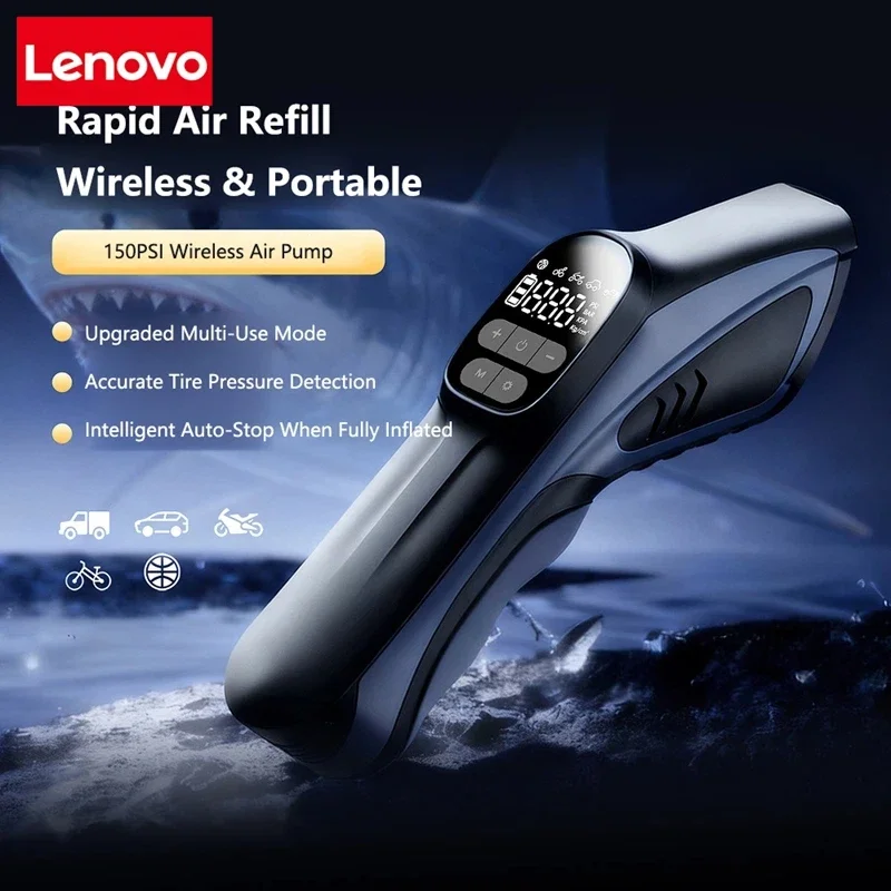 Lenovo Car Electric Air Pump Portable Wireless Charge Car Pump Tire Inflator Air Compressor Suitable for Car Motorcycle Bike
