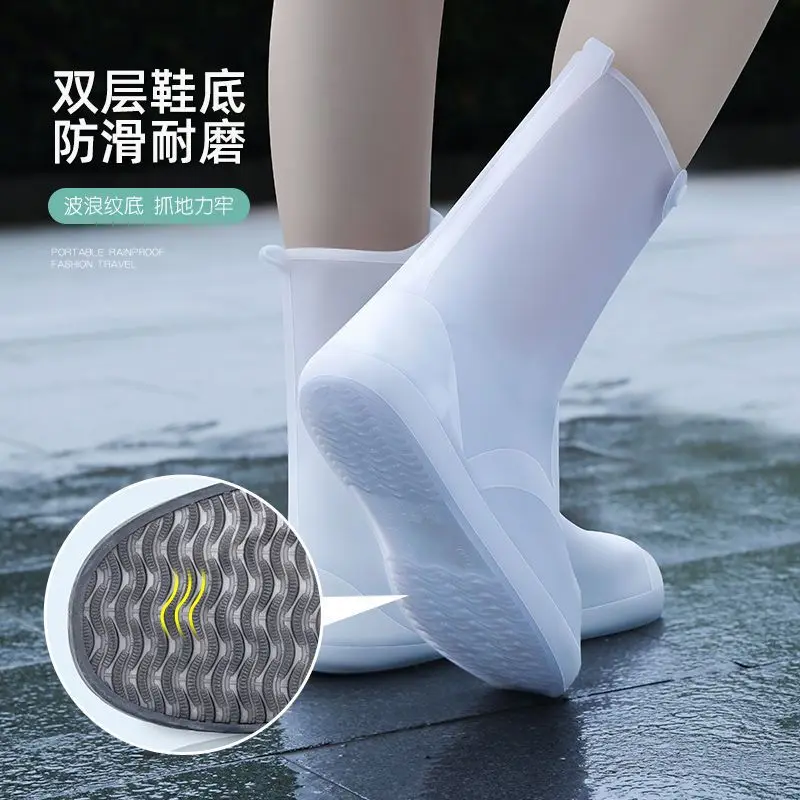 Two Tone Shoe Covers Waterproof Overshoes Washable Anti Skid Shoe Covers with Button White Durable Shoe Covers Galoshes