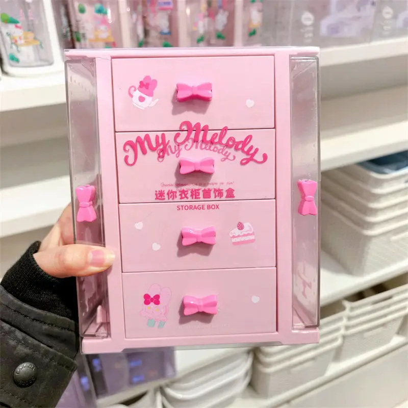 

Оригинальная шкатулка для хранения украшений Sanrio Cinnamoroll Colorful Afternoon Tea, мини-органайзер с выдвижными ящиками для небольших повседневных аксессуаров