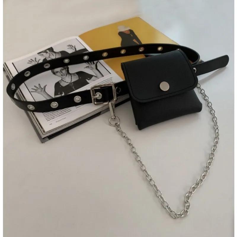 Riñonera de PU a la moda para mujer, bolso de cinturón de regalo Simple, bolsos de cadena para teléfono, bolso informal para mujer, monedero negro