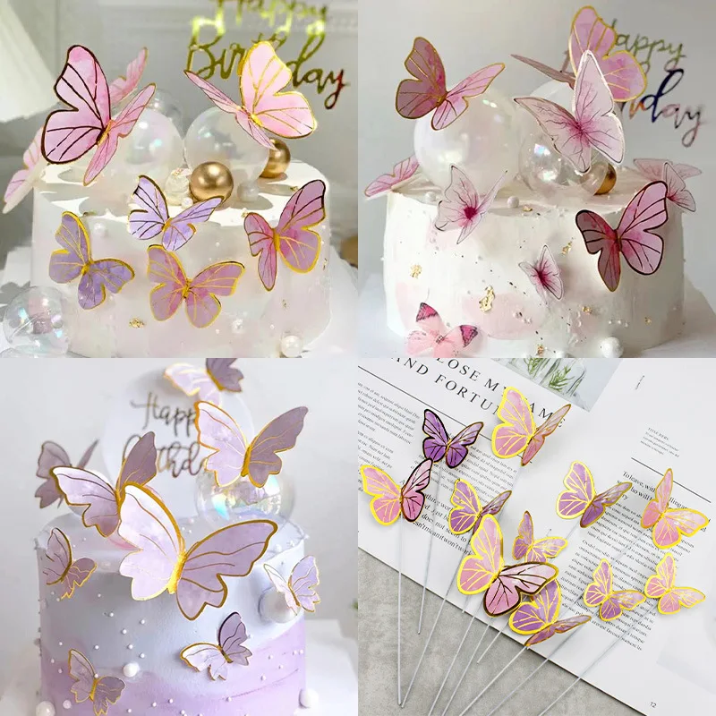 20 teile/satz Schmetterling Kuchen Topper Dessert Dekor Prinzessin Mädchen Geburtstag Hochzeit Partei Liefert Stanzen Schmetterlinge