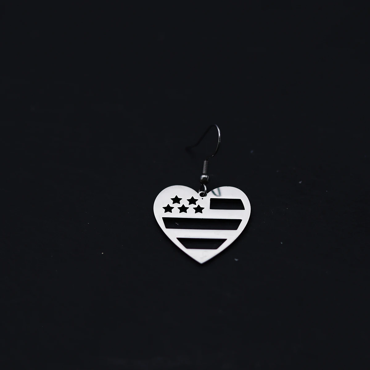 Chandler Women's Star-Stripe Heart Openwork Earrings - Stainless Steel Sleek Dangle Jewelry for Daily & Party Gift