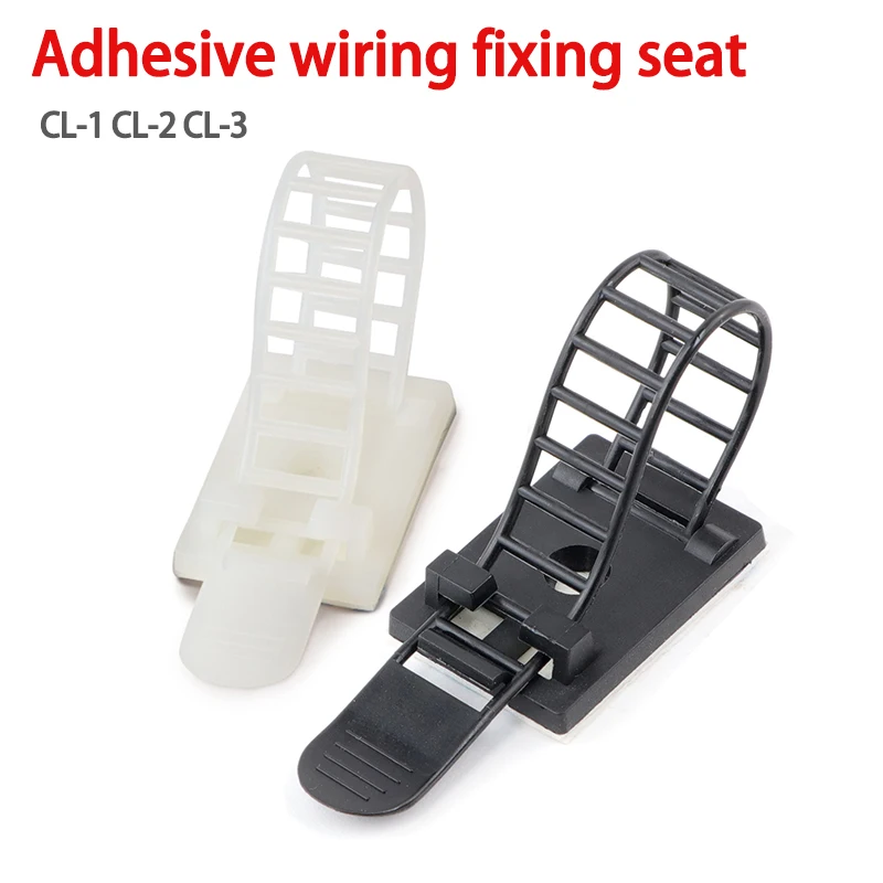 10Pcs Self-Adhesive Cable Clips Organizer CL-1 CL-2 CL-3 Adjustable Wire Clamps for Fastening & Managing Cables in White & Black
